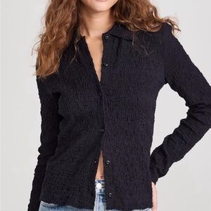 Vince Navy Smocked Button-Down Shirt NWOT